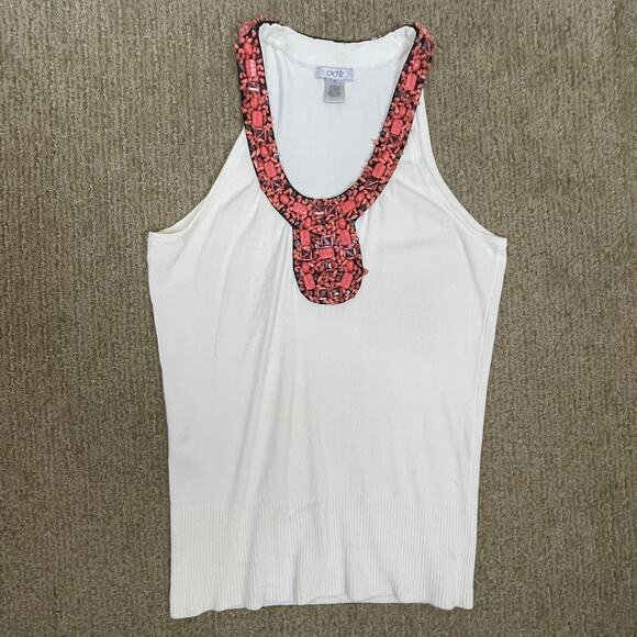Cache Y2K Knit Beaded Tank Top Ivory Small Boho Festival Gathered Waist S - Picture 4 of 8